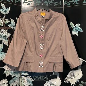 Ruby Rd. Tan Beaded Jacket Women Sz 14 Pleated Cotton Blend Adult